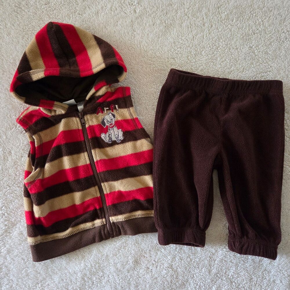 2010 Disney 101 Dalmatians Baby Fleece Vest & Pants Striped Hooded 2-Piece 6m